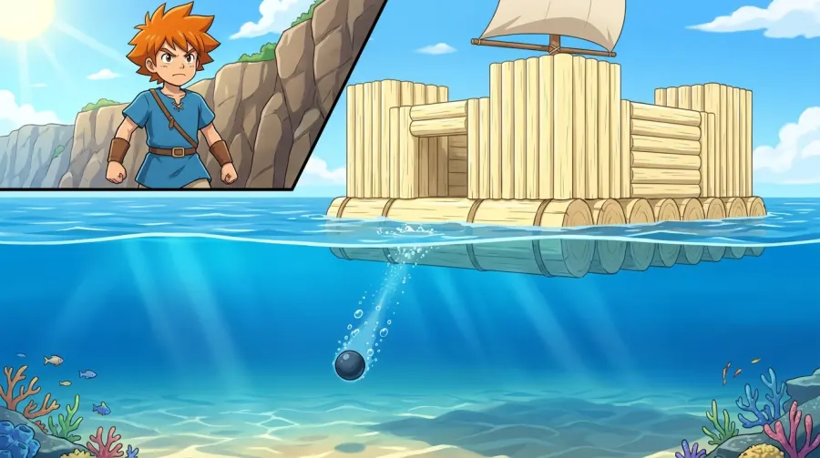 Сцена первой карточки курса «Why do some heavy things float?», мир: Anime
